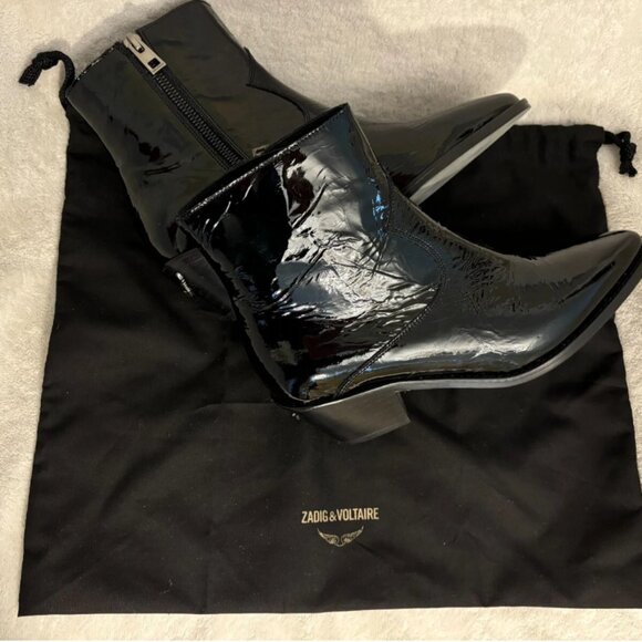 Zadig & Voltaire Woman's Black Ankle Boots Leather US 7.5 EU 38 New-No Tags - Picture 2 of 16
